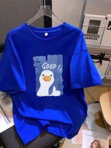 เสื้อยืดแขนสั้นสีน้ำเงิน Klein สำหรับผู้หญิง ทรงหลวม แฟชั่นฤดูร้อน ไซส์ใหญ่ ลำลอง ใส่สบาย เสื้อยืดคอตตอน