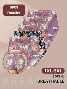 Pack of 5 Plus-Size High-Waisted WomenS Underwear with Tummy Control And Lift Featuring a Comfortable Fit And Printed Design.