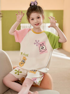 Childrens Summer Sleepwear Modal Thin Short Sleeve Shorts Ice Silk Set Cartoon Style Home Clothes for Girls Ages 3-11
