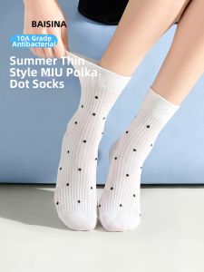 Baisina | Summer Thin Cotton Socks with Dots Sweet Breathable Anti-odor Ankle-high Socks