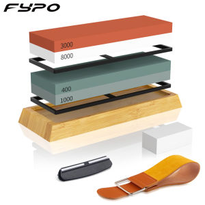 Fypo  400/1000 3000/8000  Whetstone Kit Professional Knife Sharpener Set Sharpening Stones with Non-Slip Bamboo Base
