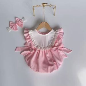 BD227 Body áo liền quần lụa hồng RIOKIDS quần áo đầy tháng cho bé gái sơ sinh