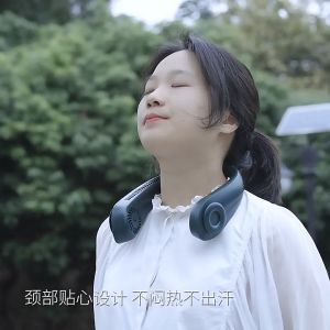 Portable Leafless Fan USB Rechargeable Bladeless Fan Rechargeable Hanging Mini Neck Fan 5 Speeds Adjustable Digital Display Outdoor Hanging