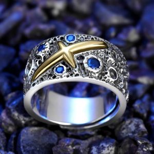 Cincin Elegan Desain Blue Starry Sky (Adjustable)