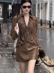 chaqi | Áo sơ mi chiffon in hoa cổ chữ V tay dài dáng rộng mỏng mùa xuân thu chống nắng thường ngày cho nữ áo sơ mi nữ