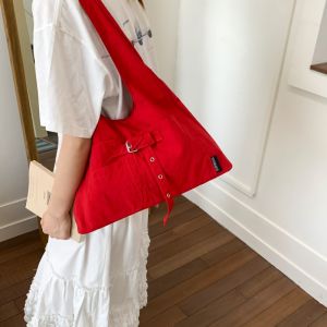 Red Canvas Tote Bag 2025 New Style Large Capacity Commuter Bag Functionality Student Party Trendy Womens Bag Casual Simple Style