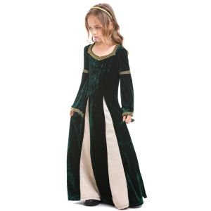 Kids Girls Medieval Princess Costume Renaissance Long Dress Halloween Costume Stage Performance Clothing