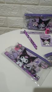 SET STATIONARY (6 IN 1) POUCH / PERLENGKAPAN ALAT TULIS + POUCH PVC / PENSIL PENGGARIS SERUTAN PENGHAPUS KUROMI SANRIO