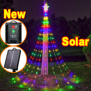 2024 Christmas Decoration Outdoor Star String Lights Solar Christmas Tree Toppers Lights 200 LED 8 Memory Modes with Lighted Star