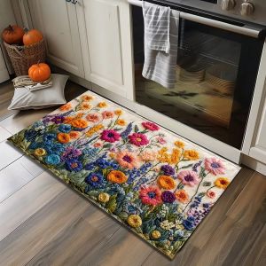 VIKAMA Soft Retro Pastoral Style Kitchen Mat Non-Slip Entrance Hall Bathroom Bedroom Balcony Carpet Home Decor