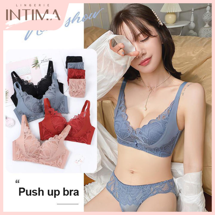 INTIMA New Sexy Lace Wireless Bra Set for Women Adjustable Push Up Bralette  and Seamless Panties Sets Female Lingerie Underwear