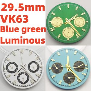 RICHUS VK63 Watch Dial 29.5mm Watch Dial With Hands Blue Green Luminous Fit VK63 Quartz Movement Watch Accessories