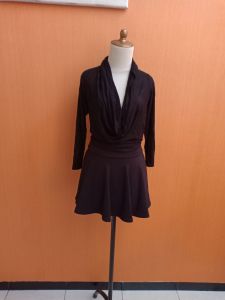 atasan kaos wanita hitam pekat LAMODA cewek M L XL blouse lengan panjang model dada tumpuk cute