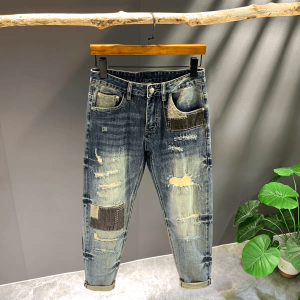 Retro Mens Jeans Trendy Brand Handsome Street Style Pants 2025 New Spring Autumn Slim Straight Hole Beggars Pants