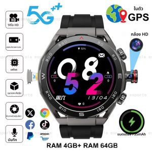 สมาร์ทวอทช์ GPS รุ่นใหม่ ปี 2025 สำหรับผู้ชายและผู้หญิง หน่วยความจำ 4+64GB แบตเตอรี่ 750mAh อายุการใช้งานยาวนาน รองรับ 5G โทรออกได้ พร้อมกล้อง กันน้ำ IP68