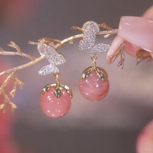 RINHOO | Korean Sweet Resin Cherry Flower Stud Earrings for Women Girl Summer Pink Rose Tulip Heart Earring Temperament Elegant Jewelry