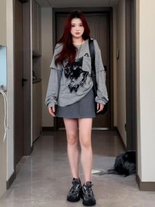 plus Size Womens American Design Long Sleeve T-Shirt Stylish Meat Covering Slimming Top Spring New Arrival Princess Style