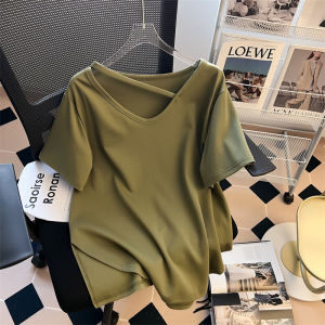 DVDK | Solid Color Side Slit V-Neck Short Sleeve T-Shirt