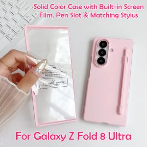 2026 Multi-color Candy Pen Slot and Pen Skin Feel Case for Samsung Galaxy Z Fold 8 Ultra 7 6 5 4 Glass Film Protector Hard Cover
