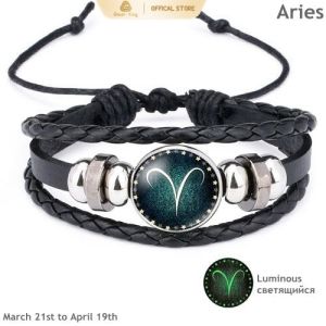 Great-King Absorbing design New 12 Constellation Luminous Bracelet Men Leather Bracelet Charm Bracelets for Men Boys Women Girl Jewelry Accessories Christmas Gifts