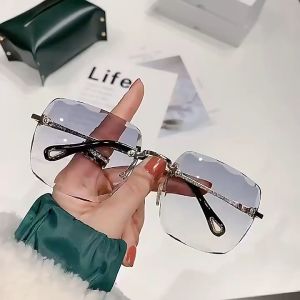 Ladies Sunglasses Square Rimless Gradient Design Sunglasses UV Protective Glasses