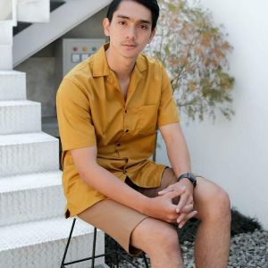 bassic colour   T-shirt lengan pendek/kemeja pendek toyobo kerah piyama