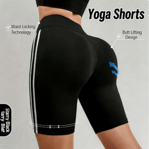 High Elastic Booty Lifting High Waist Yoga Shorts For Women Striped Side Quick Dry Tummy Control Gym Fitness Running Leggings