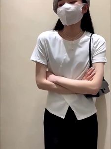 💥[A299] Áo len nữ vải TĂM LẠNH VẠT NHỌN XOẮN CHÉO tay ngắn cổ tròn hàng Quảng Châu trẻ trung - L2M