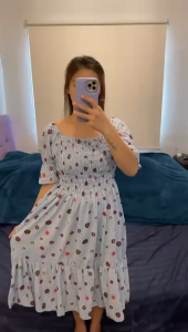 Hera Dress Gaun Motif Bunga Legan Pendek Wanita Korean Style Terbaru