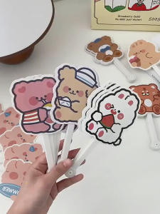 Cartoon Hand Fan 卡通六折扇 Kipas Tangan Lipat Kartun Kipas Mini Pelajar Gaya INS Cute Foldable Student Gift Plastic Handheld Fan
