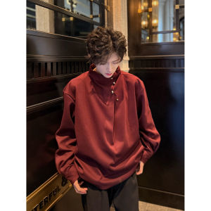 Black Handsome Overhead Shirt Mens Spring New Chinese Style Stand Collar Long Sleeve Shirt High-End Feeling Irregular Button Coat
