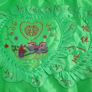 Vỏ Gối Cưới Thêu Lụa Satin Phong Cách Cổ Điển Cho Cặp Đôi Màu Đỏ Lớn Có Viền Ren Cotton Bên Trong Có Thể Giặt Được