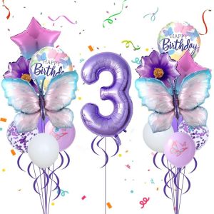 BENNETTGC Blue Number Butterfly Balloon Fairy Wings Butterfly Purple Birthday Party Decorations Aluminum Film Digital Balloon Set Girls
