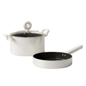 [Chinatera Malll]Stockpot 22cm 2 pcs Sauce Pan Set Uncoated White Frying Pot Easy To Clean Compatible with All Stovetops