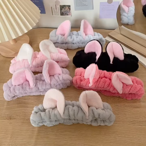 【A008】Cute Flannel Fluffy Bunny Ears Headband Cat ears headband Face Wash Makeup  Soft Plush Headband Hair Accessories  可爱洗脸绒毛发圈