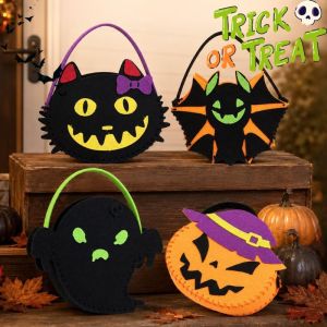 YESPERY 4Pcs Cartoon Halloween Candy Bag DIY Material Trick or Treat Handle Bag Halloween Decoration Gift Storage Basket Children Favor