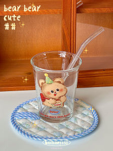 น่ารัก ถ้วยแก้วหมีขนมปัง วาดด้วยมือ ดีไซน์  พร้อมภาพประกอบ เครื่องดื่มกาแฟ ขนมหวาน ถ้วยอาหารเช้า Ins สไตล์เกาหลี