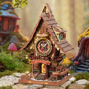 Robotime ROKR 3D Wooden Puzzle Cuckoo Clock Model Kit DIY Watch Making Kit Functional Mechanical Building Toys Birthday Christmas Day Gift