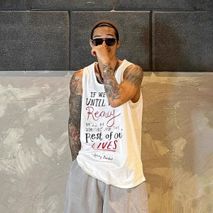 DAVID&ME | Letter Print Loose Sleeveless Shirt For Men Summer Fitness Training