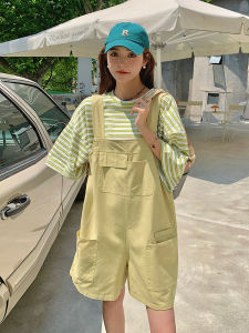 Summer Thin Wide Leg Overalls Womens Short Pants Small Size Shoulder Strap Korean Style Loose Casual Workwear Commute Style