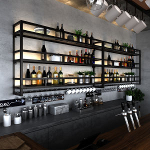 Wall-Mounted Iron Art Wine Rack Restaurant Bar Display Shelf Creative Hanging Bar Counter Wine Cabinet Multi-Functional Modern Simple Design