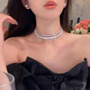 Light Luxury Minority Full Diamond Collar 2023 New Arrival Fancy Necklace Womens Twin Necklace Choker Clavicle Chain