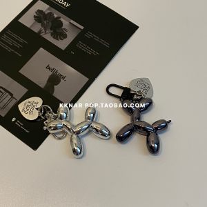 Its So Beautiful! Black Silver Balloon Puppy Key Chain Fancy Exquisite and Creative Ins Trendy Cool Anti-Lost Ornaments Couple