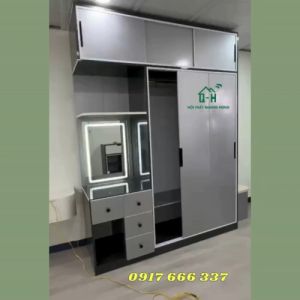 TỦ QUẦN ÁO NHỰA ECOPLAST CỬA LÙA KÈM BÀN TRANG ĐIỂM CÓ GƯƠNG LED CẢM ỨNG