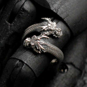 Corinna Double Headed Dragon Ring Men Chinese Style Adjustable Ring Vintage Design Opening Ring