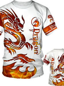 Áo Thun Nam Cổ Tròn in Họa Tiết Rồng 3D Tay Lửng Thường Ngày Mùa Hè Thoáng Khí Dáng Rộng Thời Trang Trẻ Trung