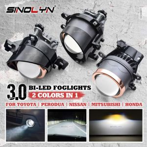 Sinolyn 90W 3 Inch 3000K+6000K Bi LED Fog Lamps Projector Lens For Toyota/Ford/Mitsubishi/Nissan/Honda/Suzuki/Perodua/Myvi/Alza/Bezza Assembly Car Accessories Retrofit