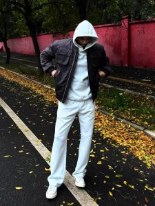 Cleanfit Casual Wide Leg Pants Straight Cut Loose Fit Sports Style in off White Grey for Men Autumn Season Trendy Youthwear