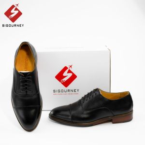 Giày Oxford Captoe Đế Phíp Cao Cấp SIGOURNEY Da Bò Nhập Khẩu Màu Đen Trơn SCC02 Bảo Hành 18 Tháng