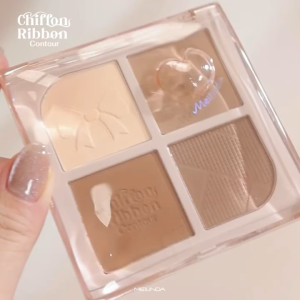 MEILINDA Chiffon Ribbon Contour (MC5107) พาเลทท์ เฉดดิ้ง/คอนทัวร์ พาเลทท์คอนทัวร์ 4 เฉดสีในตลับเดียว ครบทุกเฉดสำหรับการสร้างมิติทั่วใบหน้า